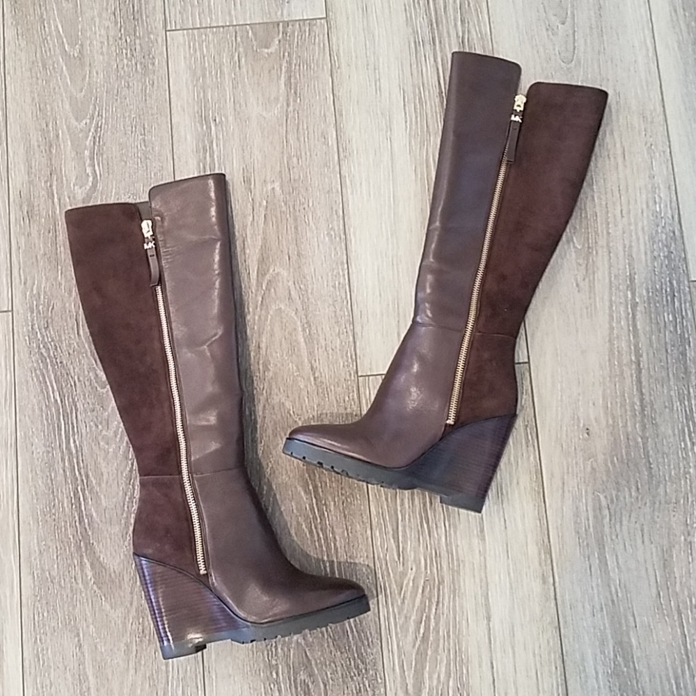 Michael Kors Clara Wedge Boot Coffee Leather